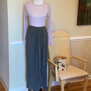 Max Studio heather gray faux wrap skirt with waterfall and front split. …